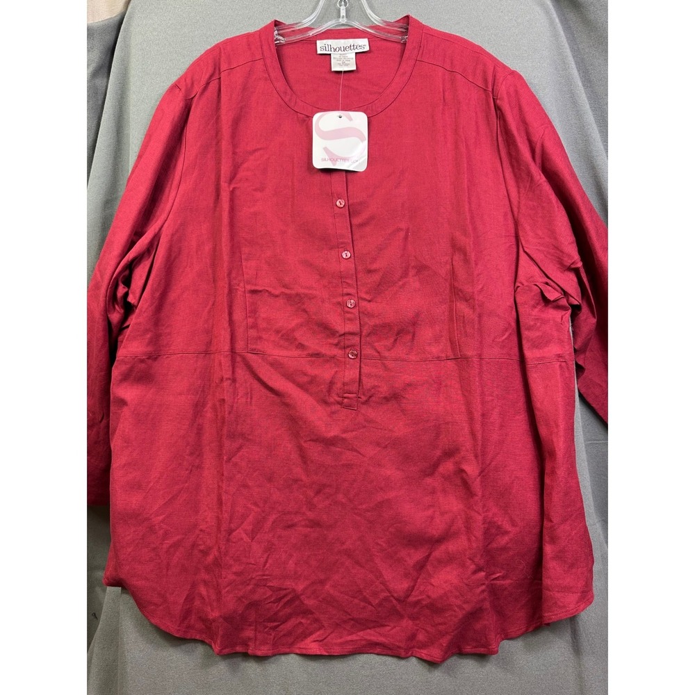 Silhouettes Red Linen Blend Henley Tunic Top Plus Size 3X New With Tags